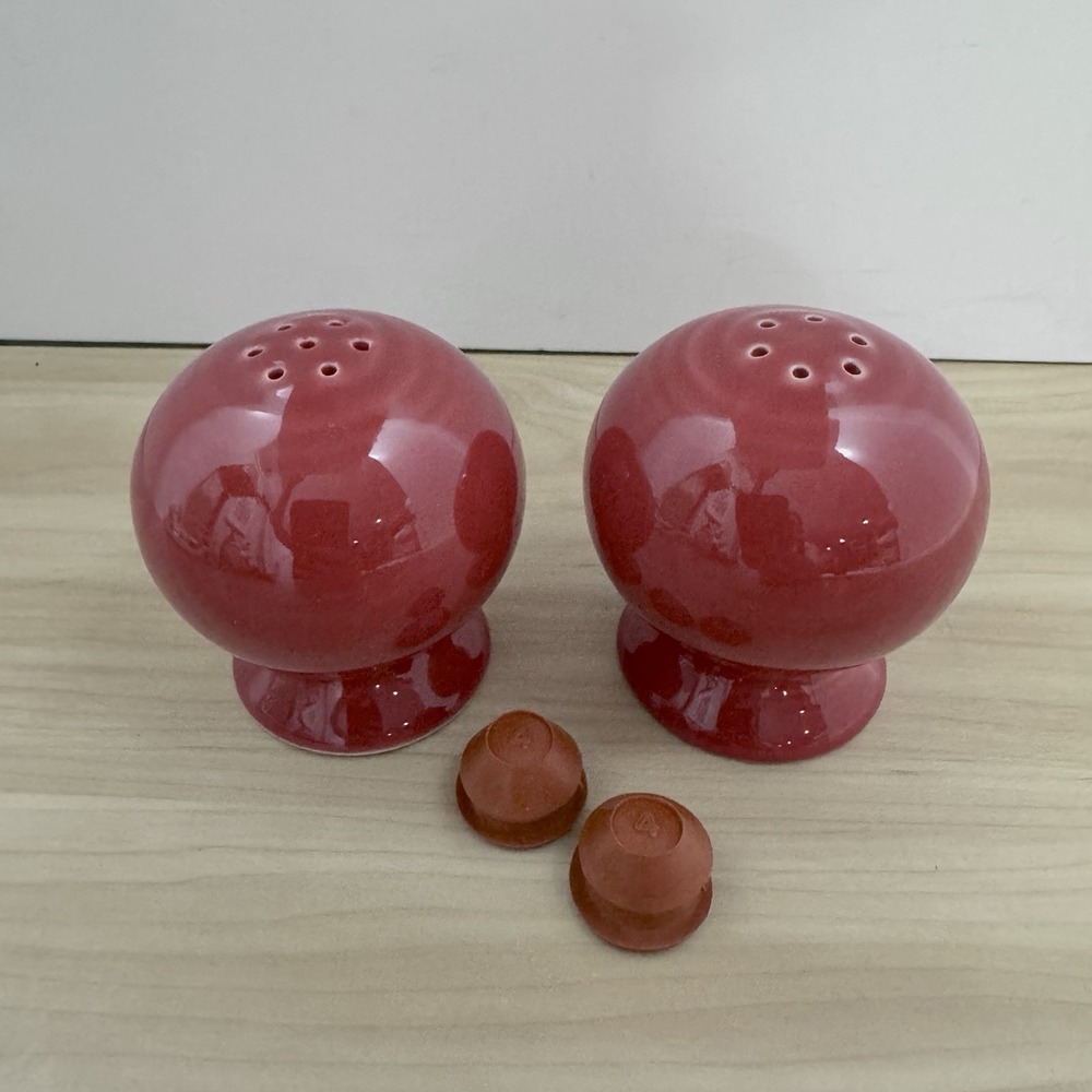 VTG Fiesta Salt & Pepper Shakers w/Stoppers Scarlet Red Ball 2.5" Homer Laughlin